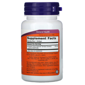 Thành phần vi chất của NOW Foods Lycopene 20 mg 50 Softgels 733739030627