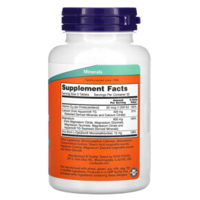 Thành phần vi chất của NOW Foods Magnesium & Calcium 100 Tablets 733739012777