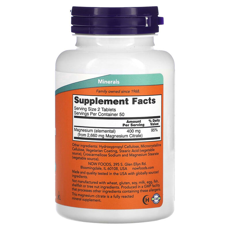 NOW Foods Magnesium Citrate 200 mg 100 Tablets 2 Thành phần vi chất của NOW Foods Magnesium Citrate 200 mg 100 Tablets 733739012906