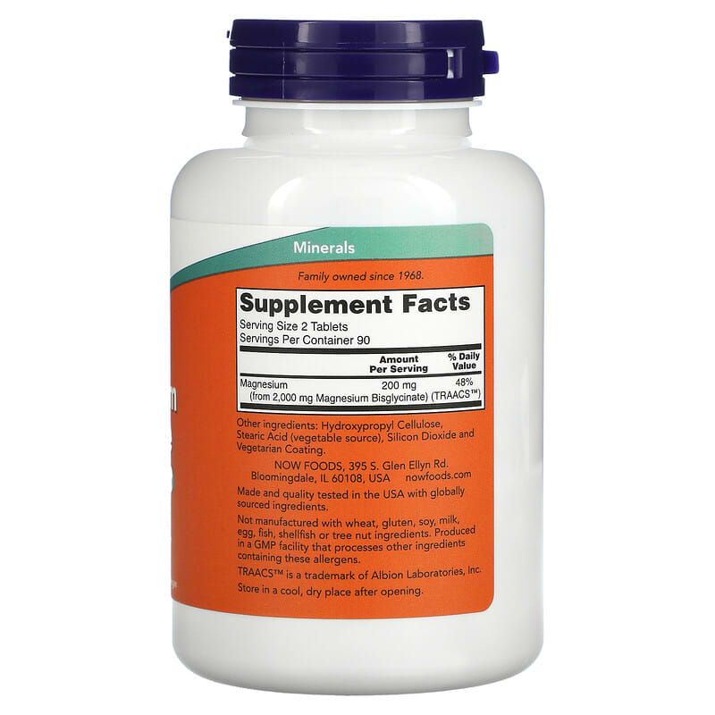 NOW Foods Magnesium Glycinate 180 Tablets 2 Thành phần vi chất của NOW Foods Magnesium Glycinate 180 Tablets 733739012890