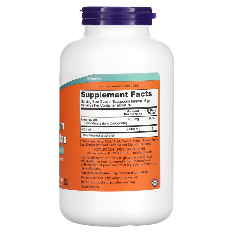 NOW Foods Magnesium Inositol Relax Lemonade 16 oz (454 g) 2 Thành phần vi chất của NOW Foods Magnesium Inositol Relax Lemonade 16 oz (454 g) 733739012937
