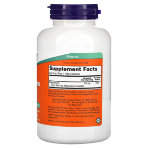Thành phần vi chất của NOW Foods Magnesium Malate Caps 180 Veg Capsules 733739013033