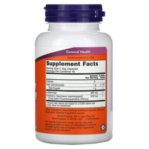 Thành phần vi chất của NOW Foods Mannose Cranberry 90 Veg Capsules 733739028143