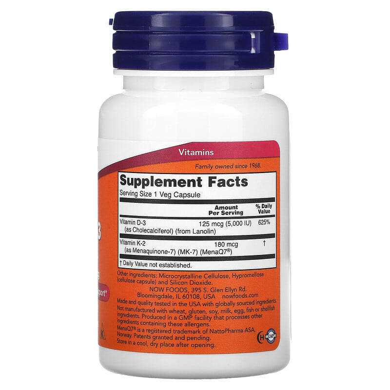 NOW Foods Mega D-3 & MK-7 180 mcg (5.000 IU) 60 Veg Capsules 2 Thành phần vi chất của NOW Foods Mega D-3 & MK-7 180 mcg (5.000 IU) 60 Veg Capsules 733739003843
