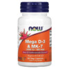 Thực phẩm chức năng NOW Foods Mega D-3 & MK-7 180 mcg (5.000 IU) 60 Veg Capsules 733739003843