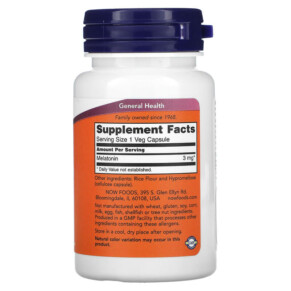 Thành phần vi chất của NOW Foods Melatonin 3 mg 60 Veg Capsules 733739032553