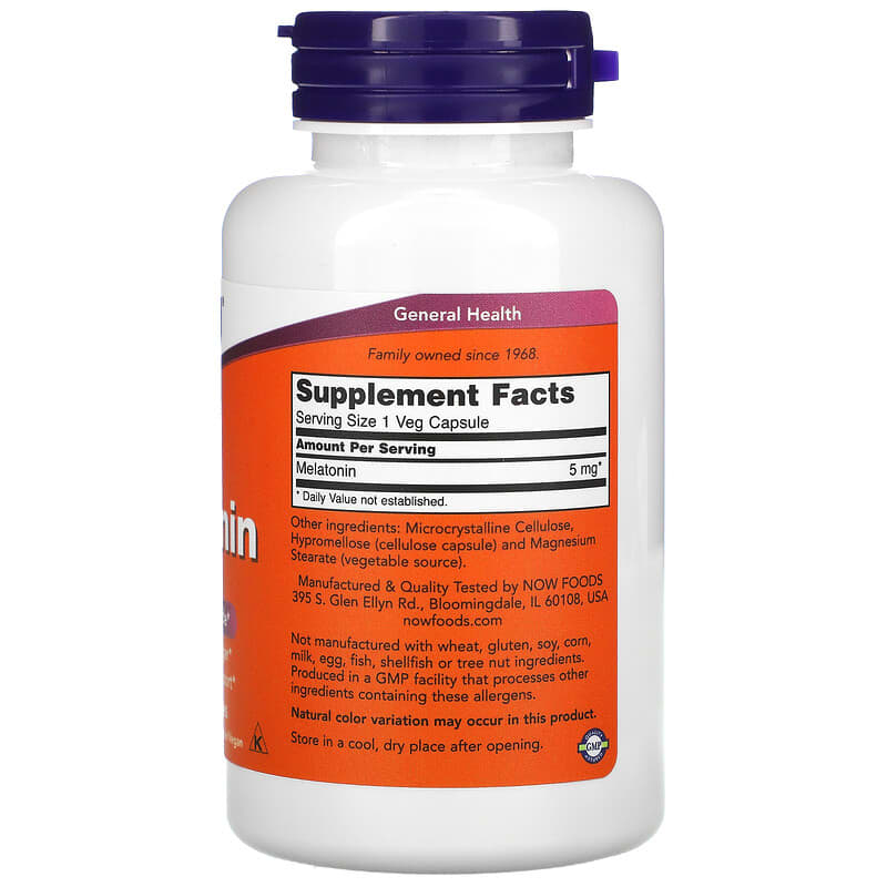 NOW Foods Melatonin 5 mg 180 Veg Capsules 2 Thành phần vi chất của NOW Foods Melatonin 5 mg 180 Veg Capsules 733739035561