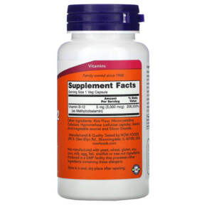 Thành phần vi chất của NOW Foods Methyl B-12 5.000 mcg 90 Veg Capsules 733739005052