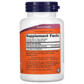 Thành phần vi chất của NOW Foods MSM Methylsulfonylmethane 1.000 mg 120 Veg Capsules 733739021205