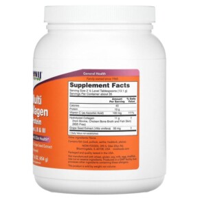 Thành phần vi chất của NOW Foods Multi Collagen Protein Type I II & III Unflavored 16 oz (454 g) 733739034168