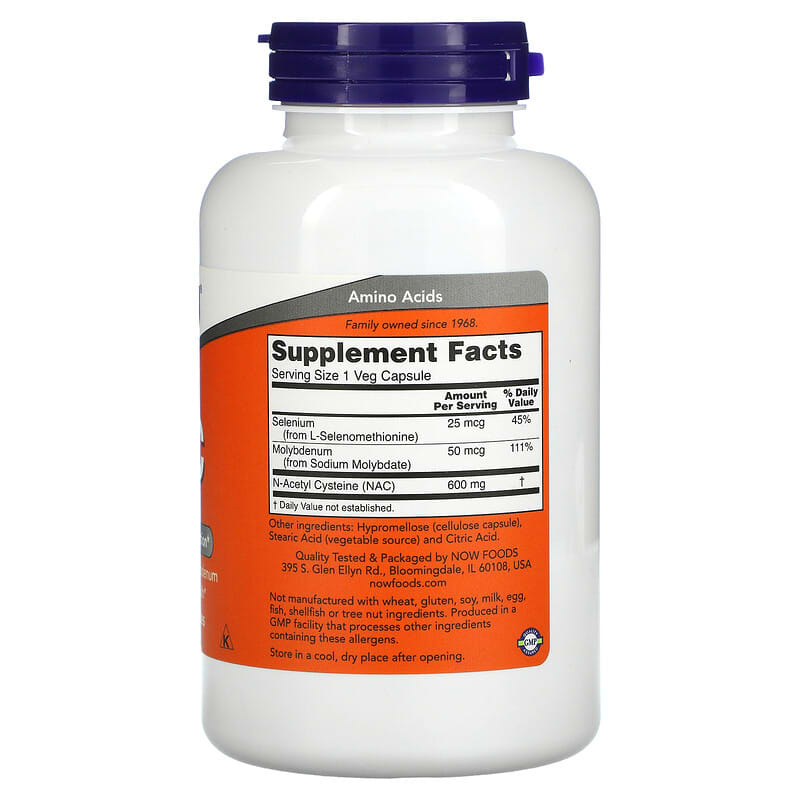NOW Foods NAC 600 mg 250 Veg Capsules 2 Thành phần vi chất của NOW Foods NAC 600 mg 250 Veg Capsules 733739000866