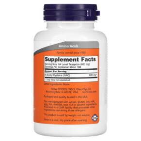 Thành phần vi chất của NOW Foods NAC Pure Powder 4 oz (113 g) 733739001863