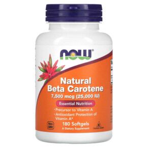 Thực phẩm chức năng NOW Foods Natural Beta Carotene 7.500 mcg (25.000 IU) 180 Softgels 733739003225