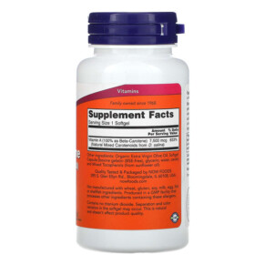 Thành phần vi chất của NOW Foods Natural Beta Carotene 7.500 mcg (25.000 IU) 90 Softgels 733739003201