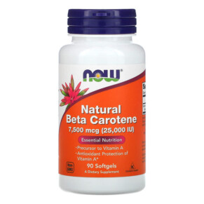 Thực phẩm chức năng NOW Foods Natural Beta Carotene 7.500 mcg (25.000 IU) 90 Softgels 733739003201
