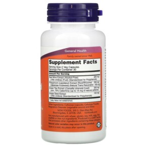 Thành phần vi chất của NOW Foods Natural Resveratrol 50 mg 60 Veg Capsules 733739033390