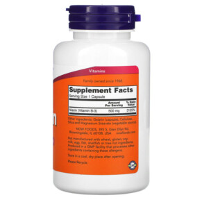 NOW Foods Niacin 500 mg 100 Capsules 3 Thành phần vi chất của NOW Foods Niacin 500 mg 100 Capsules 733739004819