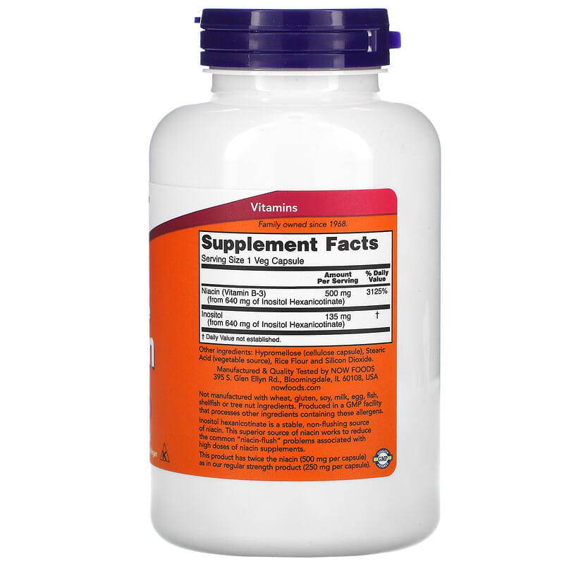 NOW Foods Niacin Flush-Free Double Strength 500 mg 180 Veg Capsules 2 Thành phần vi chất của NOW Foods Niacin Flush-Free Double Strength 500 mg 180 Veg Capsules 733739005007