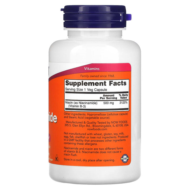 NOW Foods Niacinamide 500 mg 100 Veg Capsules 2 Thành phần vi chất của NOW Foods Niacinamide 500 mg 100 Veg Capsules 733739004789