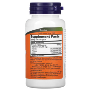 Thành phần vi chất của NOW Foods Pancreatin 2000 100 Capsules 733739029454