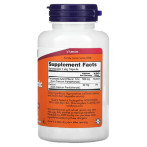 Thành phần vi chất của NOW Foods Pantothenic Acid 500 mg 100 Veg Capsules 733739004864