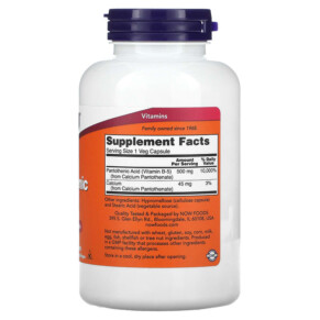 Thành phần vi chất của NOW Foods Pantothenic Acid 500 mg 250 Veg Capsules 733739004888