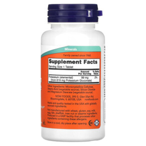 Thành phần vi chất của NOW Foods Potassium Gluconate 99 mg 100 Tablets 733739014603
