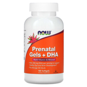 Thực phẩm chức năng NOW Foods Prenatal Gels + DHA 180 Softgels 733739038111