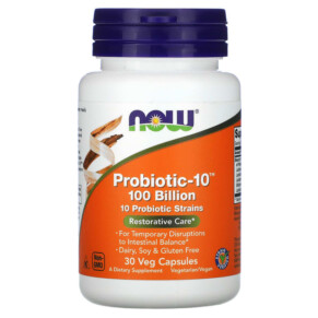 Thực phẩm chức năng NOW Foods Probiotic-10 Restorative Care 100 Billion 30 Veg Capsules 733739029317