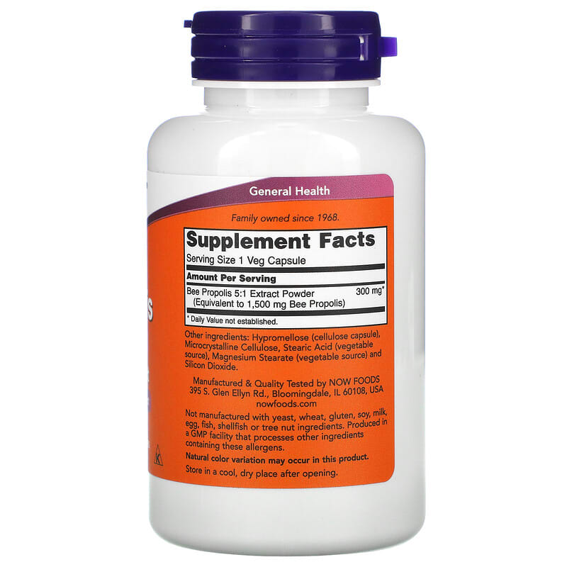 NOW Foods Propolis 1500 100 Veg Capsules 2 Thành phần vi chất của NOW Foods Propolis 1500 100 Veg Capsules 733739025401