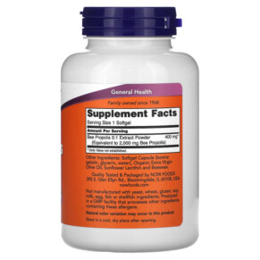 Thành phần vi chất của NOW Foods Propolis 2000 5:1 Extract 90 Softgels 733739025432