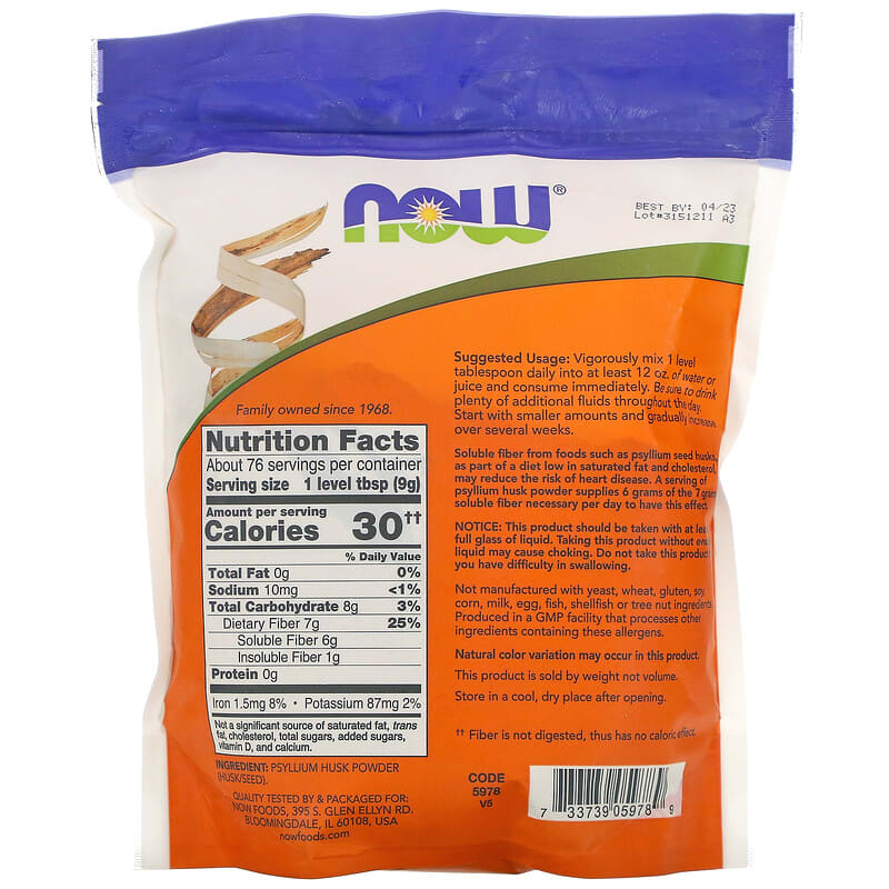 NOW Foods Psyllium Husk Powder 1.5 lbs (680 g) 2 Thành phần vi chất của NOW Foods Psyllium Husk Powder 1.5 lbs (680 g) 733739059789