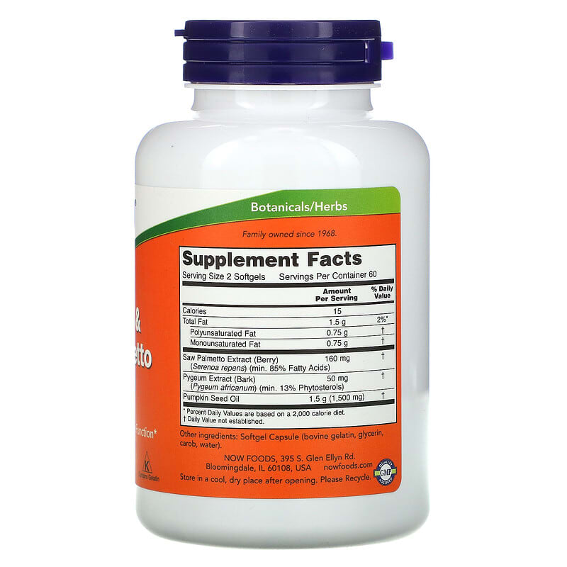 NOW Foods Pygeum & Saw Palmetto 120 Softgels 2 Thành phần vi chất của NOW Foods Pygeum & Saw Palmetto 120 Softgels 733739047298