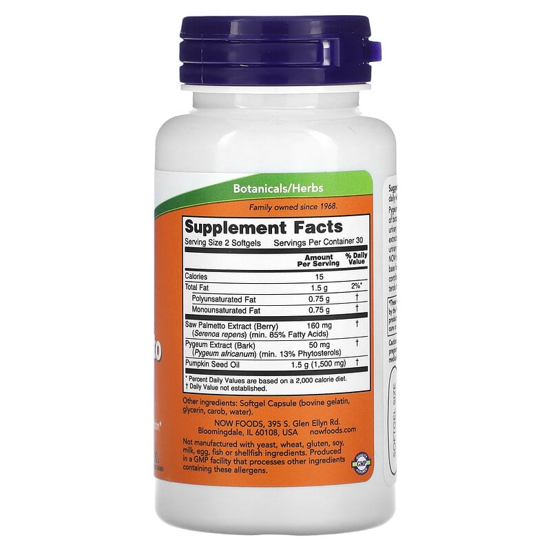 NOW Foods Pygeum & Saw Palmetto Men's Health 60 Softgels 2 Thành phần vi chất của NOW Foods Pygeum & Saw Palmetto Men's Health 60 Softgels 733739047281
