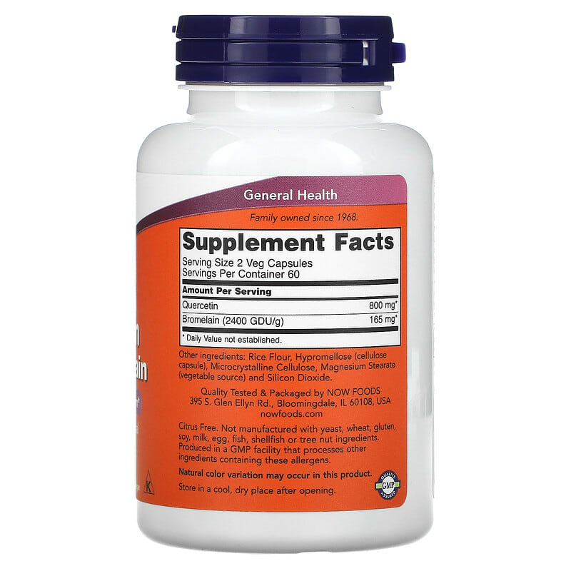 NOW Foods Quercetin with Bromelain 120 Veg Capsules 2 Thành phần vi chất của NOW Foods Quercetin with Bromelain 120 Veg Capsules 733739030702