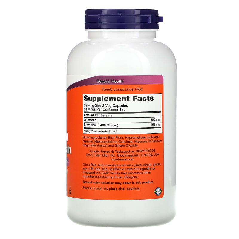 NOW Foods Quercetin with Bromelain 240 Veg Capsules 2 Thành phần vi chất của NOW Foods Quercetin with Bromelain 240 Veg Capsules 733739030719