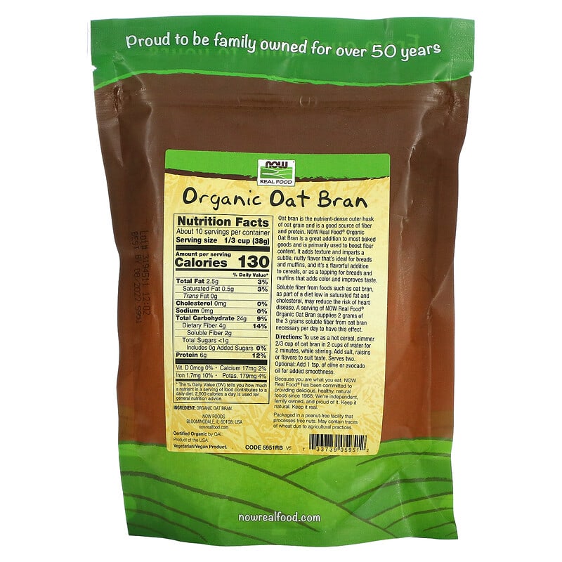 NOW Foods Real Food Organic Oat Bran 14 oz (397 g) 2 Thành phần vi chất của NOW Foods Real Food Organic Oat Bran 14 oz (397 g) 733739059512
