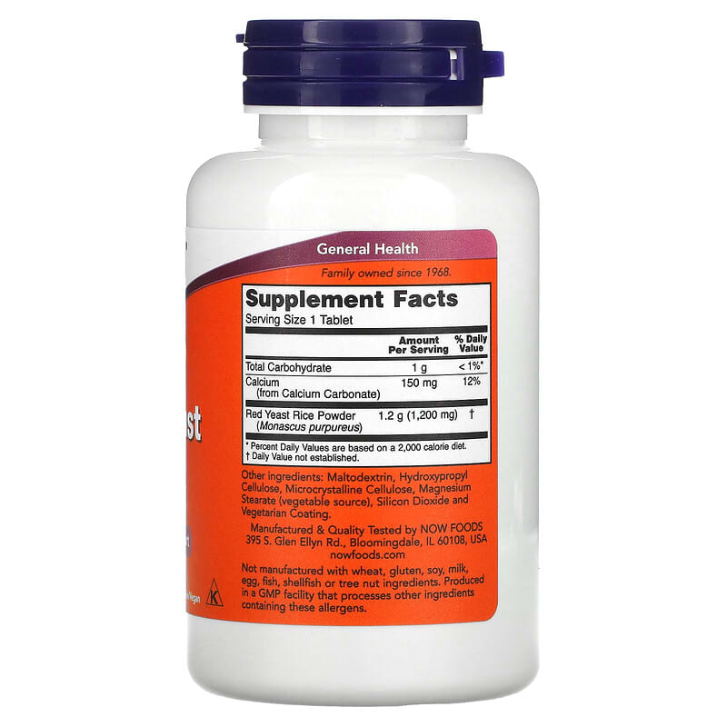 NOW Foods Red Yeast Rice 1.200 mg 60 Tablets 2 Thành phần vi chất của NOW Foods Red Yeast Rice 1.200 mg 60 Tablets 733739035042
