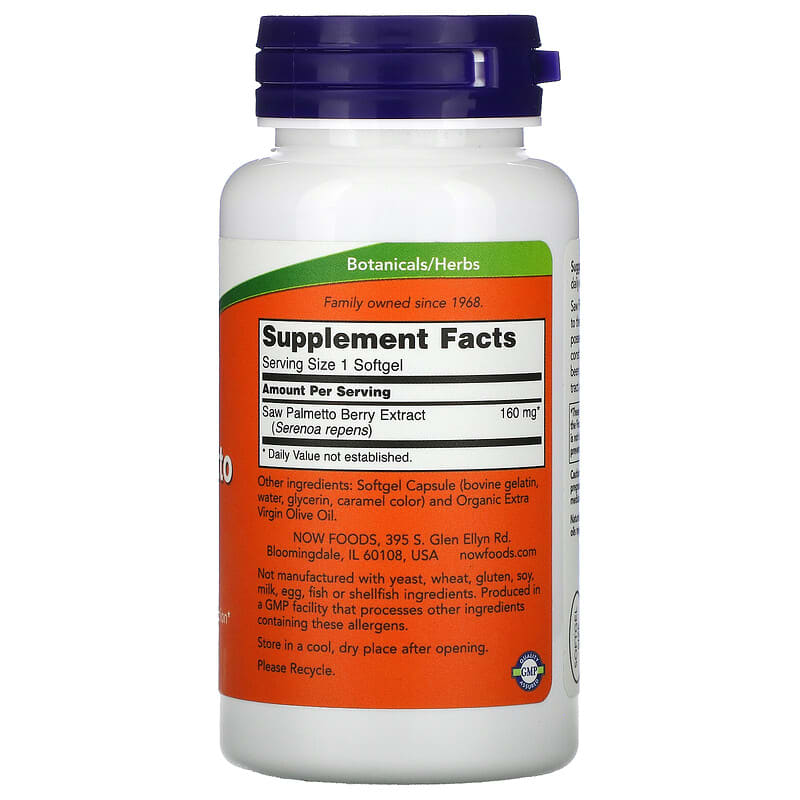NOW Foods Saw Palmetto Extract 160 mg 120 Softgels 2 Thành phần vi chất của NOW Foods Saw Palmetto Extract 160 mg 120 Softgels 733739047427