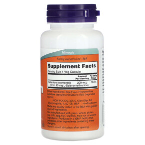 Thành phần vi chất của NOW Foods Selenium 200 mcg 90 Veg Capsules 733739014856