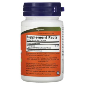 Thành phần vi chất của NOW Foods Serrapeptase 60 Veg Capsules 733739029737