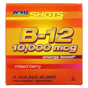 Thực phẩm chức năng NOW Foods Shots B-12 Mixed Berry 10.000 mcg 12 Shots 0.5 fl oz (15 ml) Each 733739004536