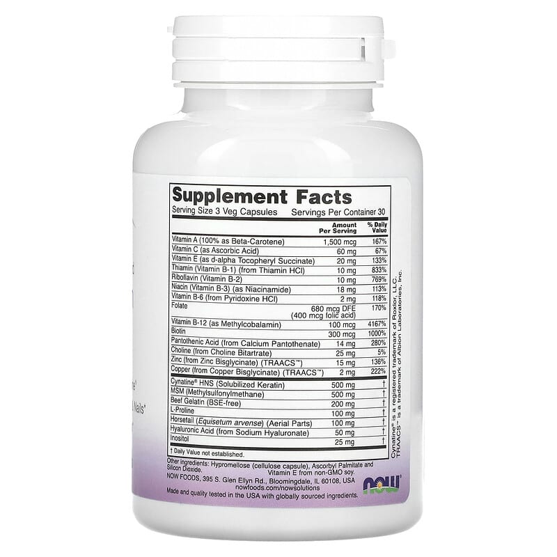 NOW Foods Solutions Clinically Advanced Hair Skin & Nails 90 Veg Capsules 2 Thành phần vi chất của NOW Foods Solutions Clinically Advanced Hair Skin & Nails 90 Veg Capsules 733739033734