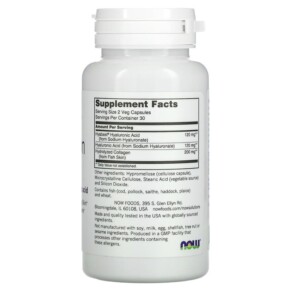 Thành phần vi chất của NOW Foods Solutions Hydration Rescue with Hyabest Hyaluronic Acid 60 Veg Capsules 733739033888