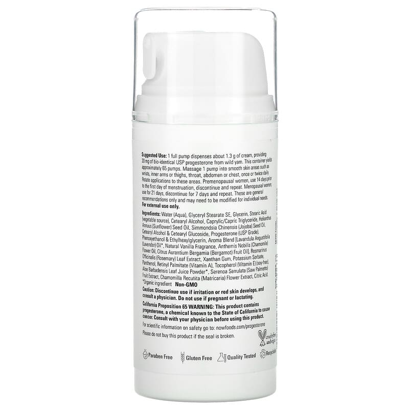 NOW Foods Solutions Progesterone from Wild Yam Balancing Skin Cream Calming Lavender 3 oz (85 g) 2 Thành phần vi chất của NOW Foods Solutions Progesterone from Wild Yam Balancing Skin Cream Calming Lavender 3 oz (85 g) 733739033468