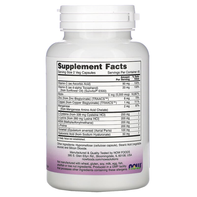 NOW Foods Solutions Vegan Hair Skin & Nails 90 Veg Capsules 2 Thành phần vi chất của NOW Foods Solutions Vegan Hair Skin & Nails 90 Veg Capsules 733739033819