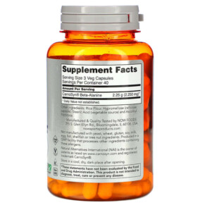 Thành phần vi chất của NOW Foods Sports Beta-Alanine Endurance 750 mg 120 Veg Capsules 733739020086
