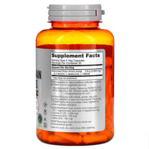 Thành phần vi chất của NOW Foods Sports Branched-Chain Amino Acids 120 Veg Capsules 733739000538