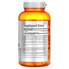 Thành phần vi chất của NOW Foods Sports Double Strength L-Arginine 1.000 mg 180 Tablets 733739000262