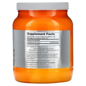 Thành phần vi chất của NOW Foods Sports L-Arginine Powder 2.2 lbs (1 kg) 733739002112